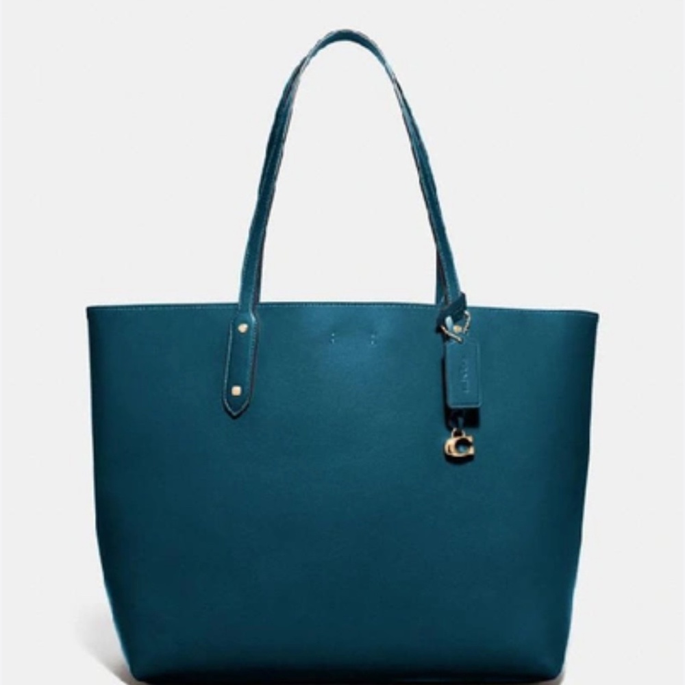 Coach Refined Calf leather Central tote 39 76730 Large peacock teal